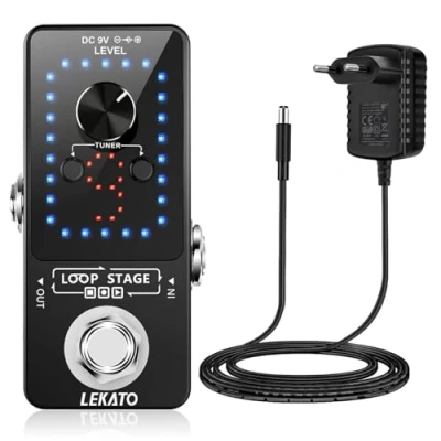 Obrázek Guitar looper se síťovým zdrojem, LEKATO 9 Loops doba záznamu 40 minut Kytarová Vestavěný ladička Neomezený Overdub elektronický efekt pro basy elektrické kytary (s adaptérem)