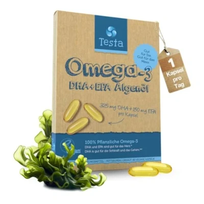 Obrázek omega 3 Veganský olej z řas vysoká dávka 325 mg DHA + 150 EPA v kapsli pouze 1 kapsle denně podporuje srdce, mozek a oči rostlinná 60 kapslí