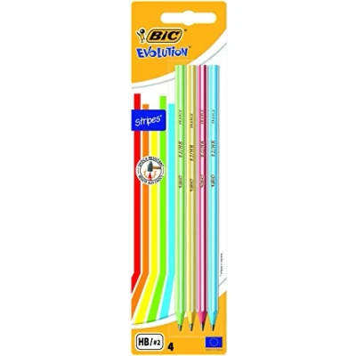 Obrázek BIC tužka Evolution (Stripes 646 HB, Blister Azurová, Purpurová, à) 4 kusy, barevně tříděné