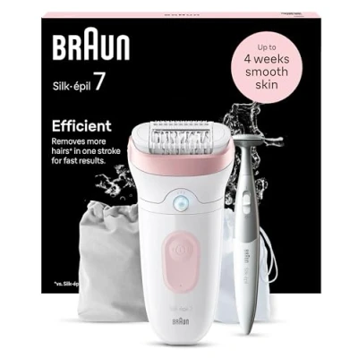 Obrázek Braun Dámský epilátor Silk épil 7 / odstraňovač chloupků pro dlouhotrvající odstraňování chloupků, vč. zastřihovače bikin (zastřihovač intimních chloupků), 7210, bílá/plameňáková růže