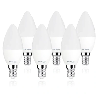 Obrázek Sigmaled lighting, LED Glühbirne E14 Sockel 6W (entspricht 40W), 480 Lumen, Warmweißes Licht (2800K), C37 Leuchtmittel Kerzenform, 6er Pack