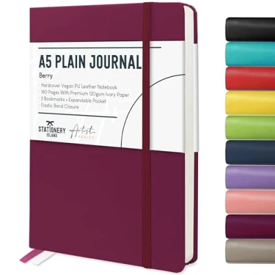 Obrázek STATIONERY ISLAND Notizbuch a5 Blanko, Journal Hardcover mit 120 g/m² Dickem Papier, 180 Seiten Tagebuch, Notebook für Mädchen, Reisetagebuch, Planen, Lernen, Schreiben