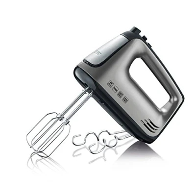 Obrázek SEVERIN Handmixer, Handrührgerät mit 5 Geschwindigkeitsstufen, praktischer Handrührer 2 Edelstahl Rührbesen und Knethaken, 400 W, grau metallic schwarz / Edelstahl, HM 3832