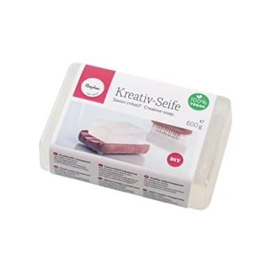 Obrázek Rayher 34227000 kreativní mýdlo, šetrné k pokožce, blok 600 g, ručně vyrobené, wellness pro vlastní výrobu, 100% veganské, bez živočišných tuků a olejů, ruční pevné transparentní/bílé