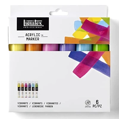 Obrázek Liquitex 3699246 Professional Paint akrylové barvy popisovače, umělecké pigmenty na kreslení, malování papír, plátno, textil, jemná krajka 6 zvýrazňovačů sada živých tónů