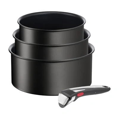 Obrázek Tefal L39594 Ingenio Unlimited On 4 teiliges Kasserollenset stapelbar Antihaftversiegelung induktionsgeeignet Thermo Signal Temperaturanzeiger Schwarz