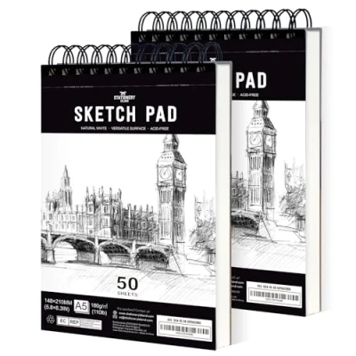 Obrázek STATIONERY ISLAND Skicák, A5 kreslicí blok 180 g/m² silný papír, 100 stran / 50 arch*2 kroužková vazba DIN Sketchbook 2 balení