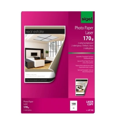 Obrázek SIGEL LP142 fotopapír pro laser/kopírku, A4, 100 listů, 2stranný lesklý, vysoce bílý, oboustranně potisknutelný, 170 g