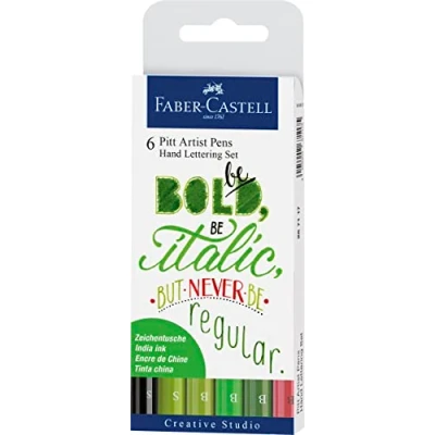 Obrázek Faber Castell 267118 tušová tužka Pitt Artist Pen Lettering Starter Set, 9dílná (5 Pens hrotem štětce, 2 Fineliner, 1 9000 B, ořezávátko)