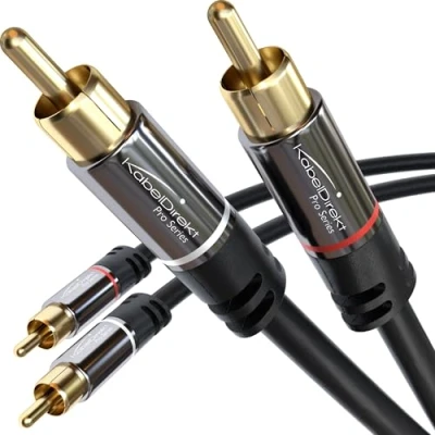 Obrázek KabelDirekt 10 m Cinch kabel, stereo audio kabel 2 x obzvlášť odolný proti rozbití a brilantní kvalitu zvuku (koaxiální RCA subwoofer/zesilovač/HiFi domácí kino/Blu ray,