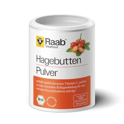 Obrázek Raab Vitalfood Bio šípkový prášek s rostlinnými omega 3 a 6 mastnými kyselinami přírodním vitamínem C pro normální tvorbu kolagenu funkci chrupavky (150 g) I Made in Germany