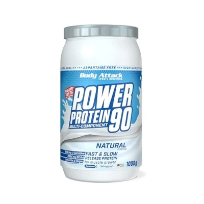 Obrázek Body Attack POWER PROTEIN 90 neutrální dóza 1 kg vícesložkový proteinový prášek, Made in Germany s BCAA, vitamíny a L karnitinem koktejl extra krémová chuť, dobrá rozpustnost