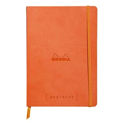 Obrázek Rhodia 117754C poznámkový sešit Goalbook (DIN A5, 14,8 x 21 cm, Dot, praktický a trendový, s měkkým víkem, 90 g, papír v barvě slonoviny, 120 listů, gumička, záložka) 1 kus, Tangerine