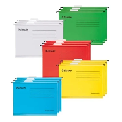 Obrázek Esselte A4 Hängeregister aus verstärktem Karton, 15er Set, Mappe stabilem, 100% recyceltem mit Taben, für Akten und Unterlagen in Büro, Schule, Home Office, 5 Farben, 628808