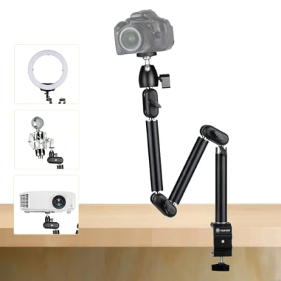 Obrázek TARION Overhead stativ kamera stolní upínací flexibilní kloubové rameno stůl držák se závitem 3/8&quot; a 3/8&#039;&#039; na 1/4&quot; šrouby adaptér pro DSLR kamery kruhové světlo Projektor (M)