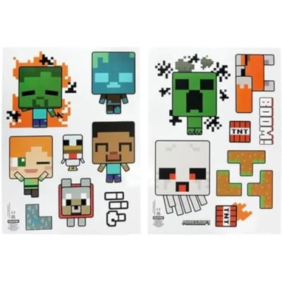 Obrázek Minecraft oficiálně licencovaná personalizovaná nálepka na zeď do dětského pokoje znovu použitelné ikony hráčů Overworl, samolepky zeď, obsahuje Steve, Alex, Creepers