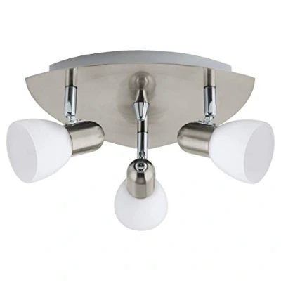 Obrázek EGLO stropní svítidlo Enea, se 3 žárovkami, reflektor z kovu v matném niklu, satinované sklo bílé barvě, lampa do obývacího pokoje, bodová světla s objímkou E14
