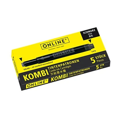 Obrázek ONLINE Kombinované inkoustové kazety, univerzální náplně, kompatibilní se všemi běžnými plnicími náplněmi, také náhradní krabice s 5 velkokapacitními barva: Černá