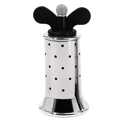 Obrázek Alessi 9098 B Designový mlýnek na pepř s žebry, ušlechtilá ocel a termoplastická pryskyřice, černý, 8,5 x 6,5 11,7 cm
