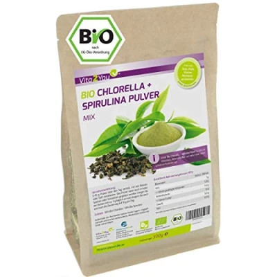 Obrázek Vita2You BIO Chlorella + Spirulina Mix prášek 500 g poměr 50:50 Z ekologického zemědělství DE ÖKO 006 sáček se zipem prémiová kvalita