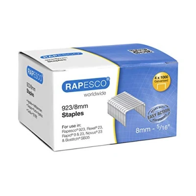 Obrázek Rapesco S92308Z3 kancelářská sešívací svorka (sešívací sponka 923/8 mm, 4.000 v jednom balení), lze použít ve všech vysoce výkonných děrách