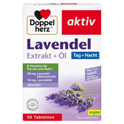 Obrázek Doppelherz Levandulový extrakt + olej s vitamínem B6 a B12 jako příspěvek k normální funkci psychiky nervového systému 30 tablet
