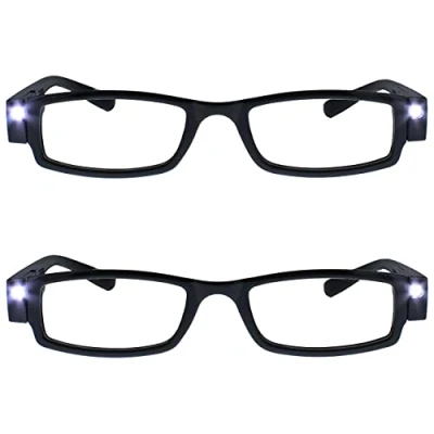Obrázek The Reading Glasses CompanyBrýle na čtení podnik 2dílné balení osvětlené LED noční čas světlo čtečka pánské dámské černé LL1 1 +2,50