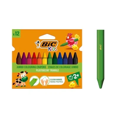 Obrázek BIC Kids 8297732 trojhranná voskovka PLASTIDECOR Triangle, 12 různých barev, kartonové pouzdro à kusů