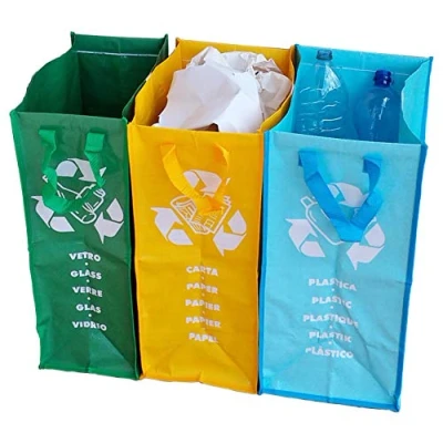 Obrázek Adventa 3er Set Abwaschbare Taschen für Mülltrennung, Blau, Gelb, Grün, 66x35x49,5