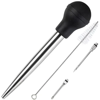 Obrázek Best Utensils injekční stříkačka na pečení z ušlechtilé oceli, profesionální kvalita, FDA, gumový balónek, vč. marinjekční stříkačky a kartáče pro snadné čištění