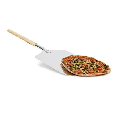 Obrázek Relaxdays čtvercová kůra na pizzu, hliníková pizzu s dřevěnou rukojetí, posunovač chleba pro troubu HBT: 3x30,5x79cm, šedá