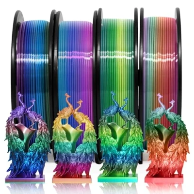 Obrázek YOUSU Sada hedvábných PLA 3D tiskáren Shiny Multicoloured Rainbow Filament 1,75 mm, Quick Colour Changing tisková struna, 200 g x 4 cívky