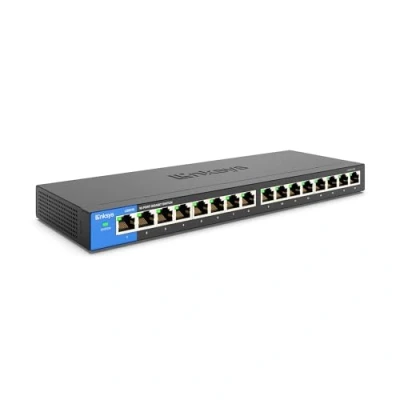 Obrázek Linksys LGS116 EU 16 Port nespravovaný gigabitový síťový přepínač Ethernet Switch/Hub s kovovým krytem, rozdělovač umístění na stěnu nebo psacím stole v kanceláři doma, Plug and Play