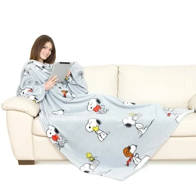 Obrázek Kanguru Deka Snoopy, polyester, šedá s rukávy, 140 x 180 cm