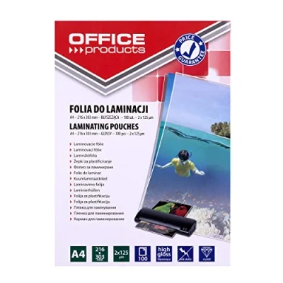 Obrázek Office Products 20325435 90 laminovací fólie A4, 2 x 125 mikron, lesklá, 100 kusů, transparentní