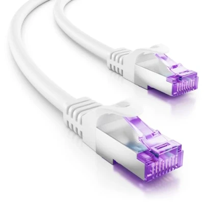 Obrázek deleyCON 2m CAT7 síťový kabel 10 Gigabit RJ45 propojovací Ethernet (měď, SFTP PiMF stínění) pro Highspeed LAN DSL Switch Modem Router Patchpanel CAT6 CAT5 bílý