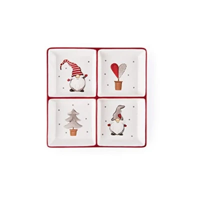 Obrázek Excelsa 64128 Gnomo Christmas Teller mit 4 Fächern, Keramik, Weiß