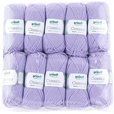 Obrázek Gründl Classico vlna (OEKO TEX® certifikovaná pletací příze z 50 % střižní vlny (Merino ) &amp; polyakryl, g/120 m, tloušťka jehlic: 3,5 4,5, 10 klubko á g), šeříková