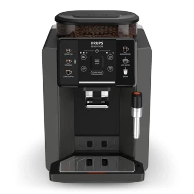 Obrázek Krups Plně automatický kávovar Sensation, tryska na mléčnou pěnu, 5 nápojů, funkce překapávanou kávu, 2 šálky, kávovar, černý, EA910810