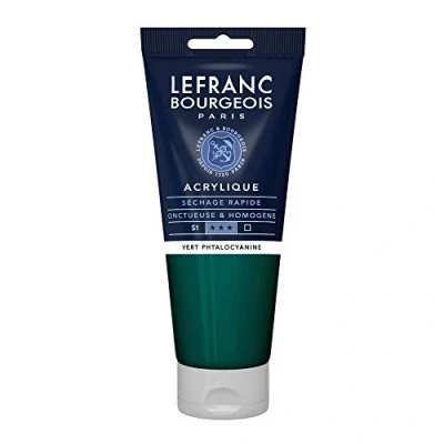 Obrázek Lefranc Bourgeois 300465 Fine akrylová barva ftalocyanově zelená, tuba 200 ml, krémová na vodní bázi, rychleschnoucí, stálá světle, voděodolná