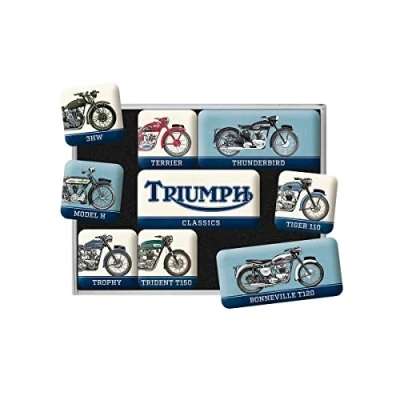 Obrázek Nostalgic Art Retro magnety na lednici, 9 kusů, Triumph model Chart nápad dárek pro cyklisty, sada magnetů magnetickou tabuli, vintage design