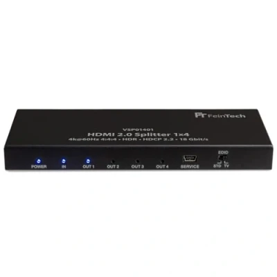 Obrázek FeinTech VSP01401 HDMI 2.0 Splitter 1 na 4 rozdělovač Ultra HD 4K@60Hz YUV 4:4:4 HDR HDCP 2. 2 EDID 18 Gbps