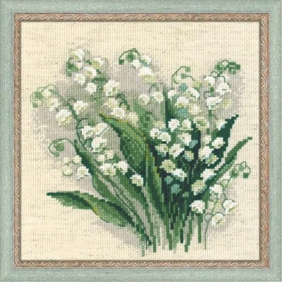 Obrázek Riolis Sada vyšitých obrázků, motiv konvalinky, křížový steh, Lilly Of The Valley (14 Count), c1, žlutá