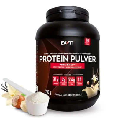 Obrázek Whey Protein prášek vanilkový lískový ořech 750 g Premium syrovátkové proteiny pro růst svalů Isolate proteinový proteinové preparáty EAFIT made in France