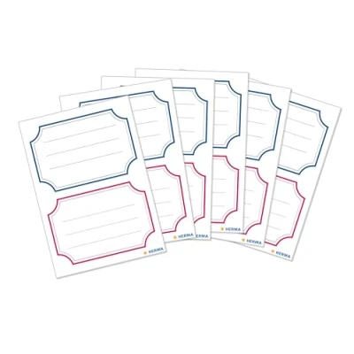 Obrázek HERMA 5781 Knižní etikety k popsání neutrální modré červené okraje, 12 kusů, 78 x 53 mm, samolepicí, linkované, nálepky na knihy do školy, děti, dívky, chlapce, prázdné štítky sešity samolepky,