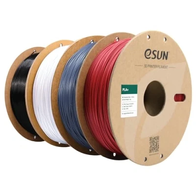 Obrázek eSUN PLA+ Filament 1,75 mm, PLA pro 3D tiskárny, přesnost rozměrů +/ 0,03 1 kg na cívku, 4 cívky struna ohnivě červená + šedá studená bílá černá