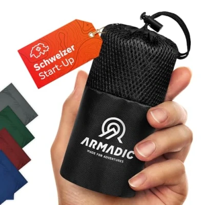 Obrázek Armadic spací pytel z mikrovlákna (pouze 230 g) ultra lehký, malý a tenký. Cestovní pytel, Inlet, vložka I ideální pro batůžování, hostely horské chaty (námořnická modrá)