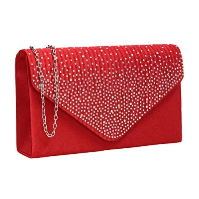 Obrázek SwankySwans Abby Diamante Envelope Style Bag Clutch, červená