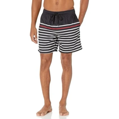 Obrázek Amazon Essentials Pánské plavky, rychle schnoucí, 18 cm barvy s výkaly, černé bílé proužky, XL