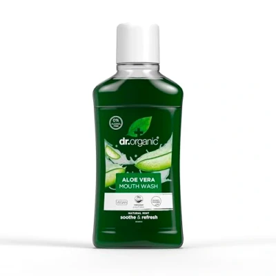 Obrázek Dr Organic Aloe Vera ústní voda, bez alkoholu, fluoridů, osvěžující, přírodní, veganská, pokusů na zvířatech, parabenů a SLS, bio, 500 ml